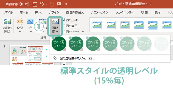 標準スタイルの透明度を確認