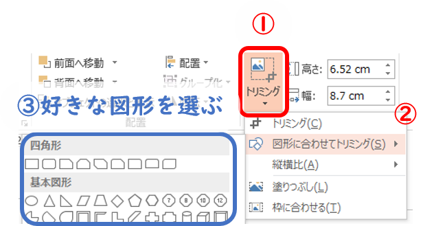 図形に合わせてトリミング