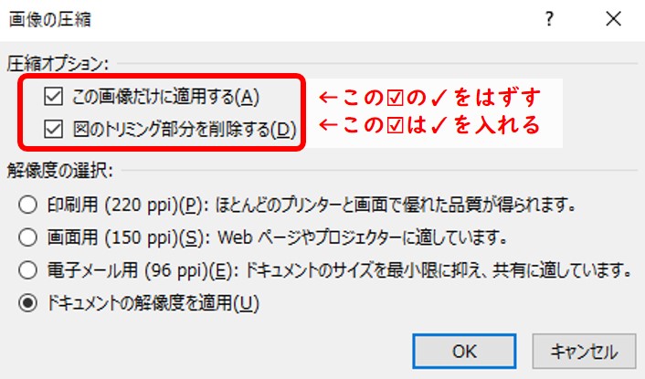 図の圧縮メニューの２つのオプション